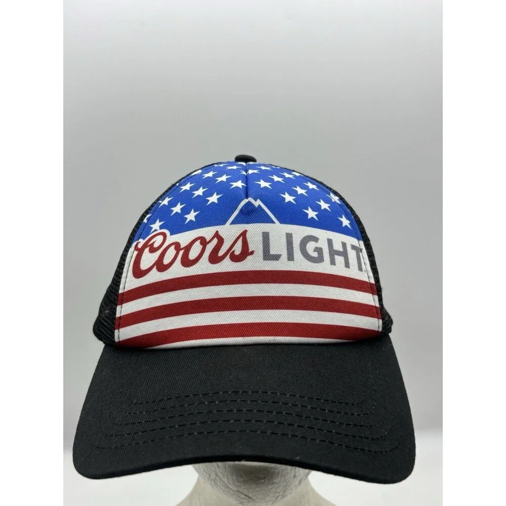 Coors Light American Flag Trucker Hat Black Mesh Snapback Beer Cap